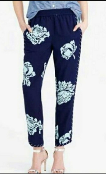 J. Crew Pants - J Crew Capri Pants Blue Floral with Stripes